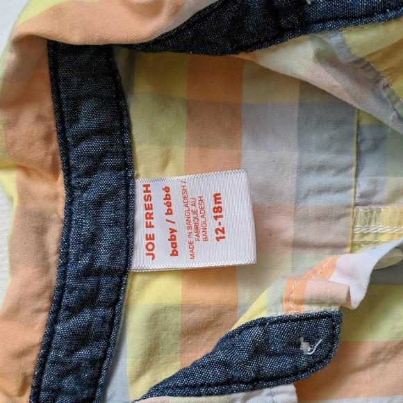 joe fresh pastel picnic gingham romper playsuit with collar 12-18 month baby boy - Picture 4 of 6